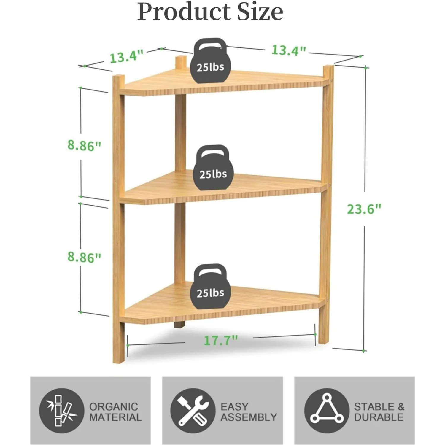 Bamboo Shower Corner Shelves Free Standing Shelf Storage Organizer for Bathroom Living Room 3 Tier Wood Corner Shelf