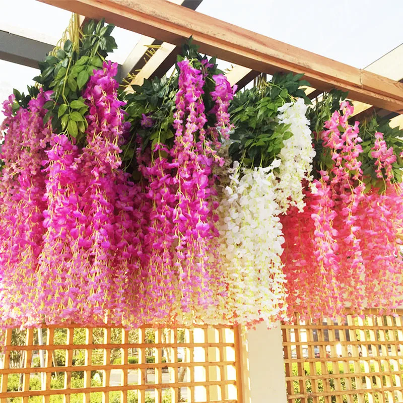 Artificial Wisteria Vine Rattan Hanging Garland Silk Flowers String Home Party Wedding Decor