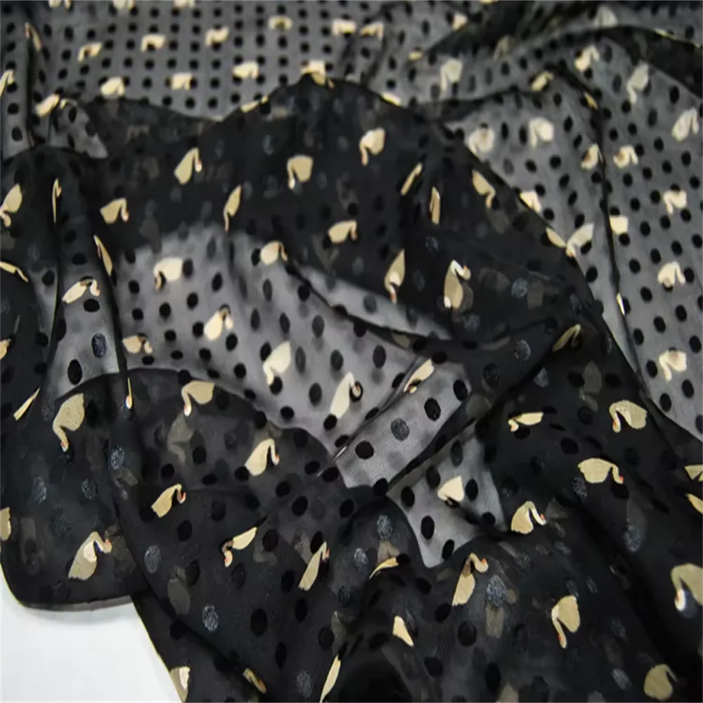 Good Quality Cheap Price Lovely Duck Design Black Dots Ground Silk Burn Out Fabric for Women Nice Shirt