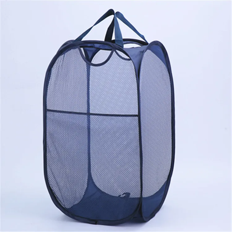 Modern washable folding collapsible mesh hanging laundry dirty clothes storage basket hamper bag with handle