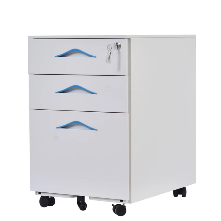 Customized Office Wheels Movable Key Lock Cabinet High Quality 3 Drawers Steel Office Metal File Storage Mobile Pedestal Cabinet