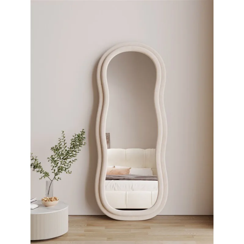 Custom Modern Luxury Wavy Irregular Flannel Frame Standing Floor Wall Full Length Mirror For Room Home Wll Decor Mirror Miroir