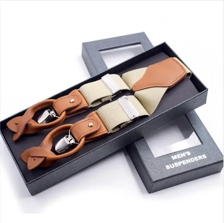 Fashion Suspenders For Men 6 Clips Braces Casual Leather Suspenders Men Elastic Trousers Strap Suspenders