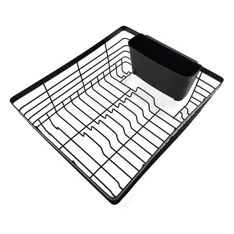 Square Metal Wire Dish Drying Rack ,Dish Drainer with Plastic Utensil Holder,Kitchen Storage Organizer Accessories