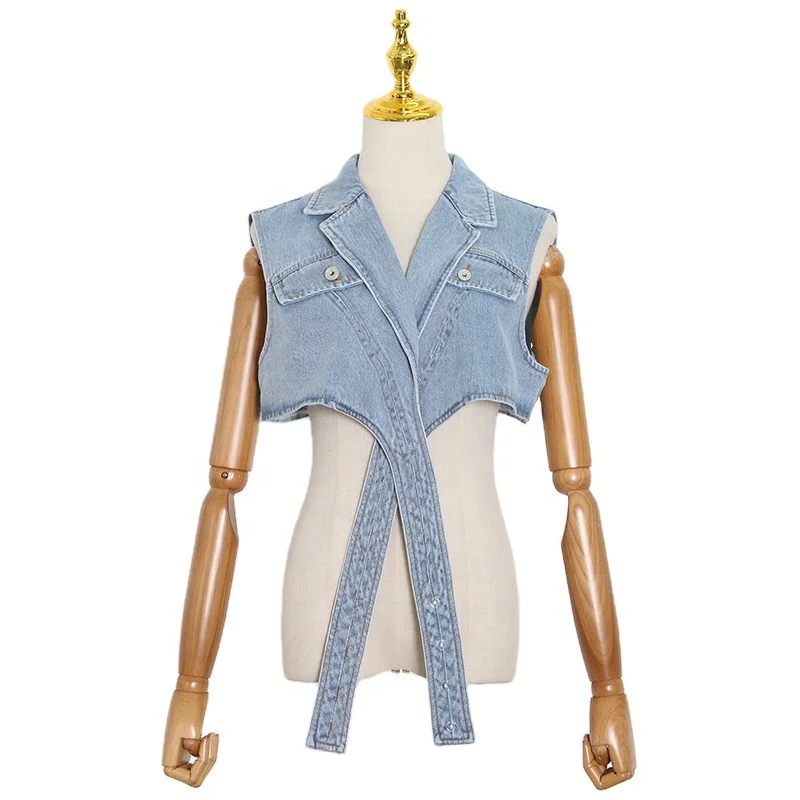 Женский укороченный топ CHICEVER, повседневный джинсовый жилет с асимметричным перекрестным узором, летний сезон 2020