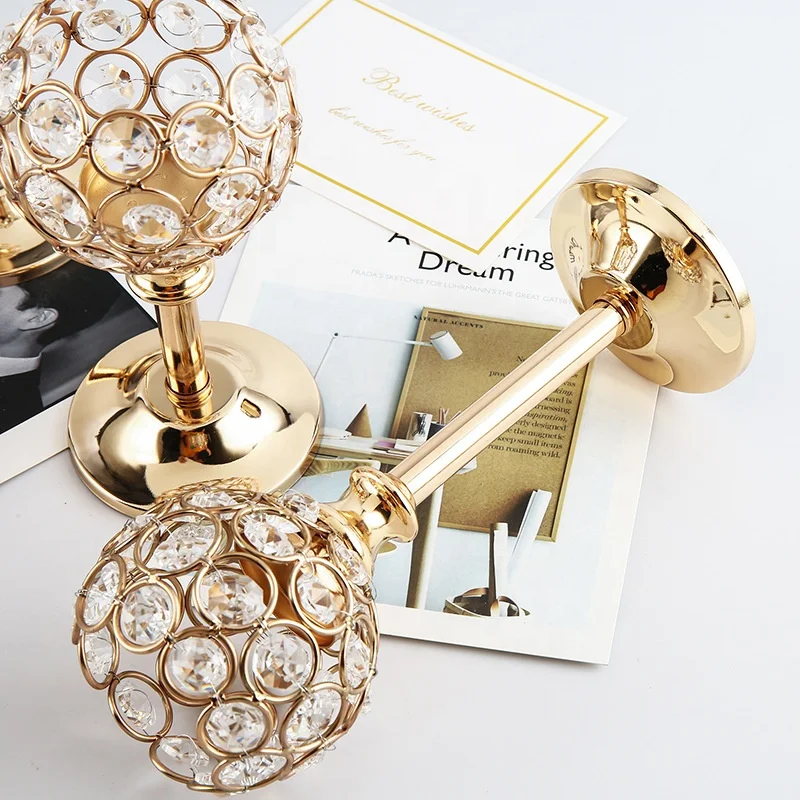 Ourwarm Silver Gold Metal Table Decorations Stand Crystal Candelabra Wedding Centerpieces with Crystal