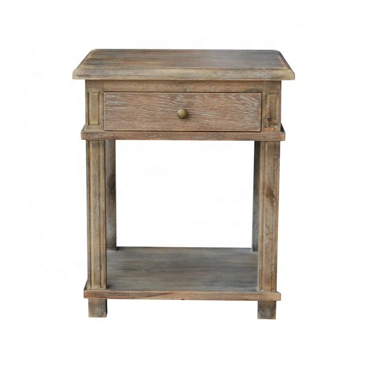 HL542-1 Hampton Antique European X Brace Bedroom Nightstand Elegant Solid Wood Cabinet Oak Design Bedside Table With Drawer
