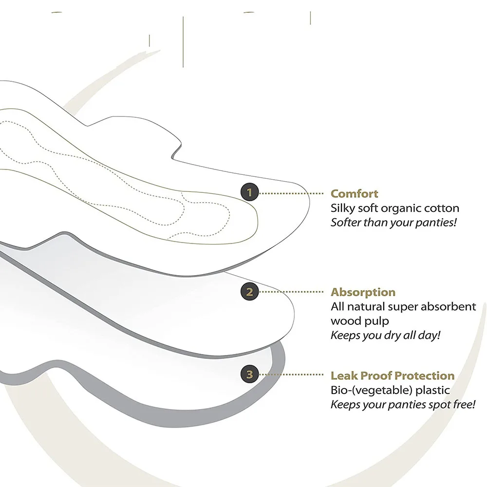 100% Biodegradable Menstrual Pads Organic Cotton Premium Pads Night Pads
