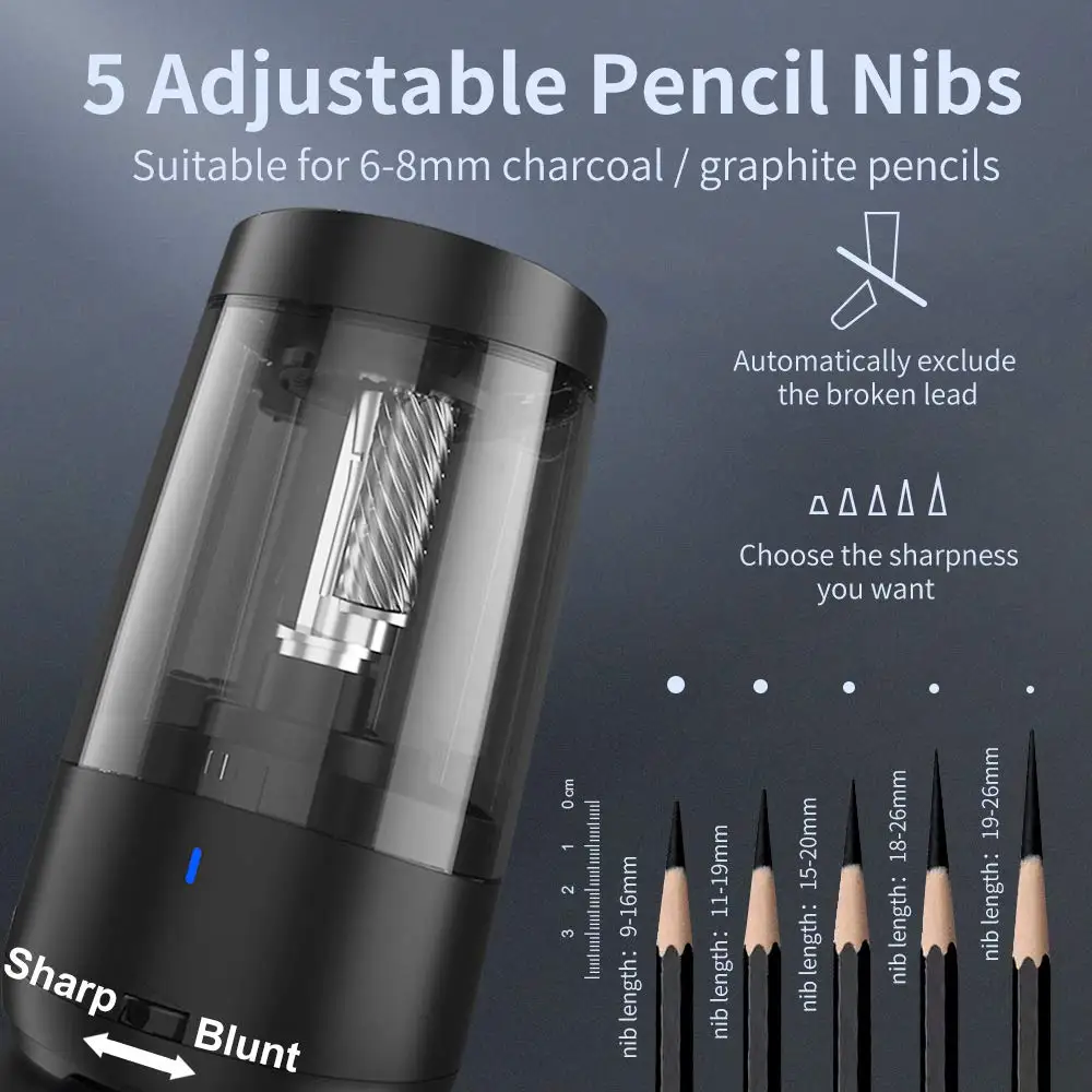 Factory Electric Pencil Sharpener Suitable For 6-8mm Charcoal/Graphite Pencils With Replaceable Blades Suitable For Sketching