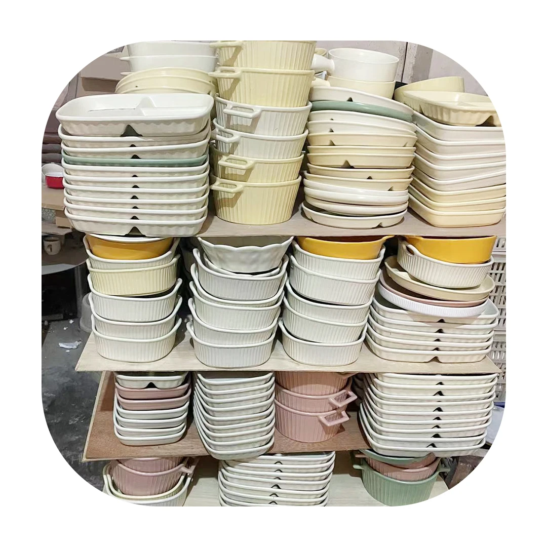 2024 Wholesale Stocked Ceramic Porcelain Chroma baking sheet Stock Dinnerware Random designs Packing Mix Size Sale By Tons