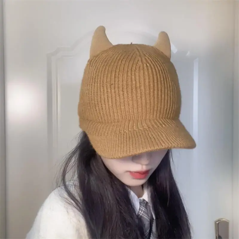 Winter New Lady Acrylic Knitted Hats Plain Color Female Youth Cute  Keep Warm Baseball Cap