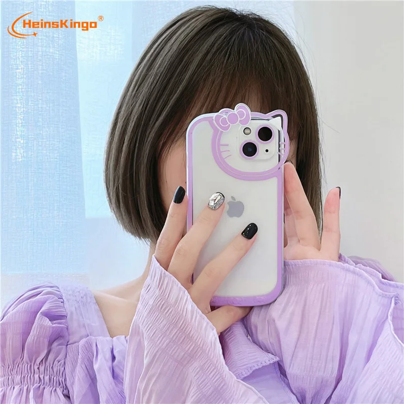 Factory price cartoon Hello Kitty Painted Lens Back Cover for clear new design phone case for iphone 13 12 11