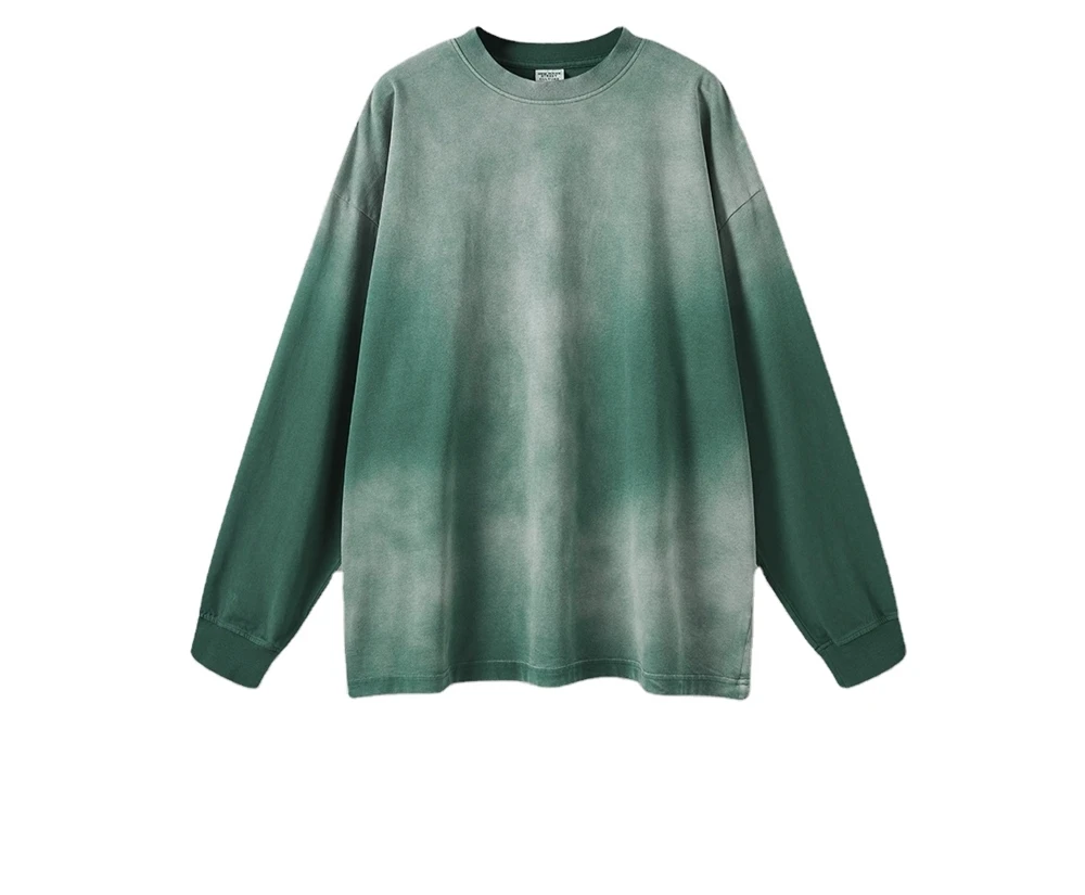 260g long sleeve t-shirt 100% cotton crew neck grey washed t-shirt street style loose leisure sports acid wash t-shirt