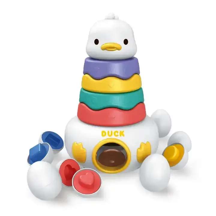 Early Educational Shape Matching Game Kids Plastic Roly Poly Cartoon Duck Tower Tumbler Stacking Toys