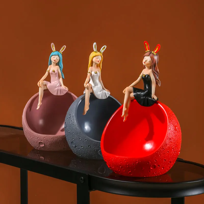 
Nordic creative space rabbit key storage box holder living room dried fruit tray french home decor for home accessories modern 