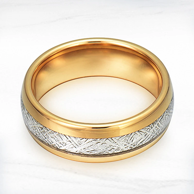 8mm Imitated Meteorite Carbon Fiber Inlay Engagement Wedding Jewelry High Polished Comfort Fit Tungsten Carbide Ring for Men