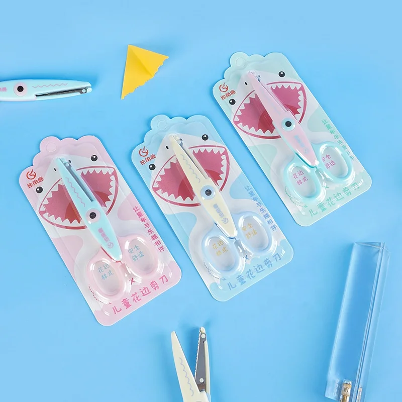 Cartoon shark design kindergarten baby school cut lace paper scissors for kids