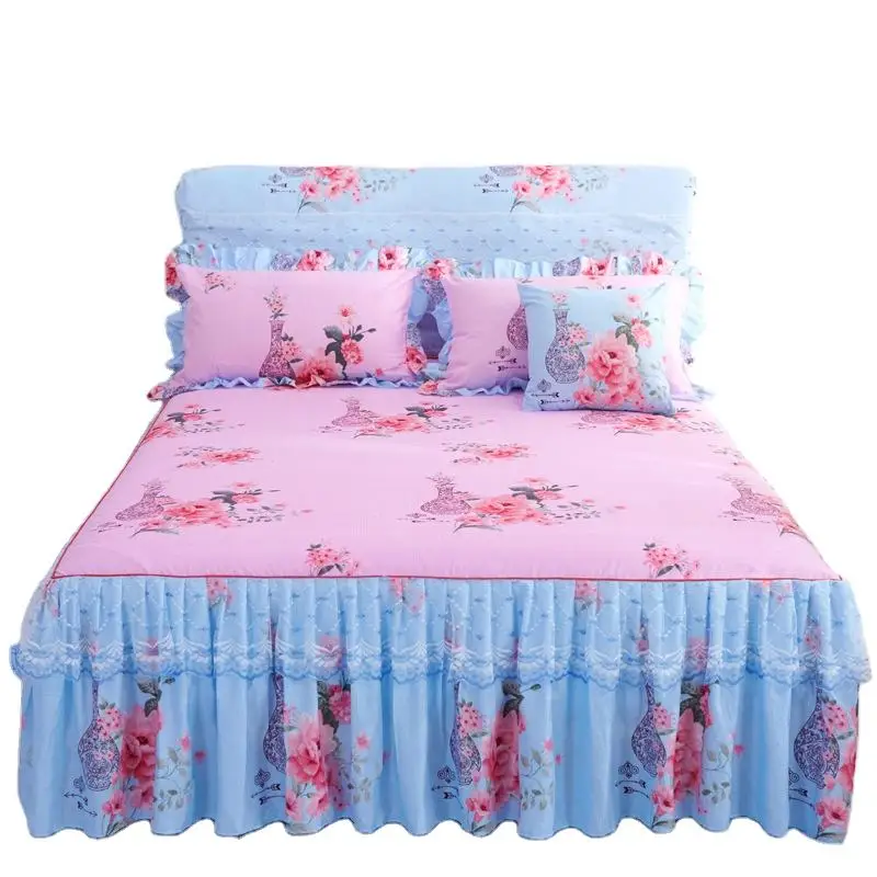High Quality Double Lace Bed Sheets with Bed Skirt Duvet Cover bed sheet bedding set