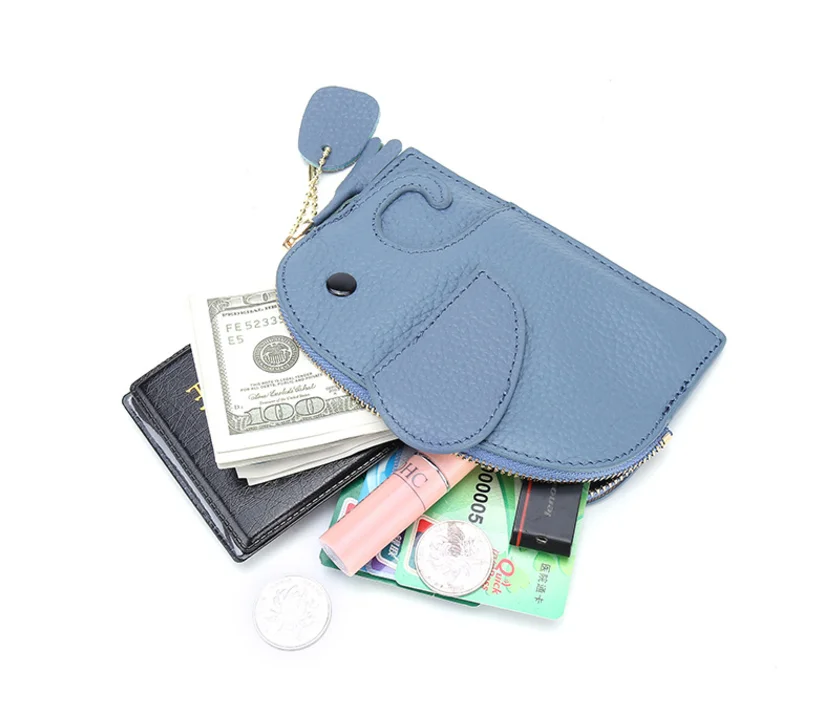 Lovely Change Purse Creative Genuine Leather Elephant Mini Coin Bag Custom Coin Purse with Keychain