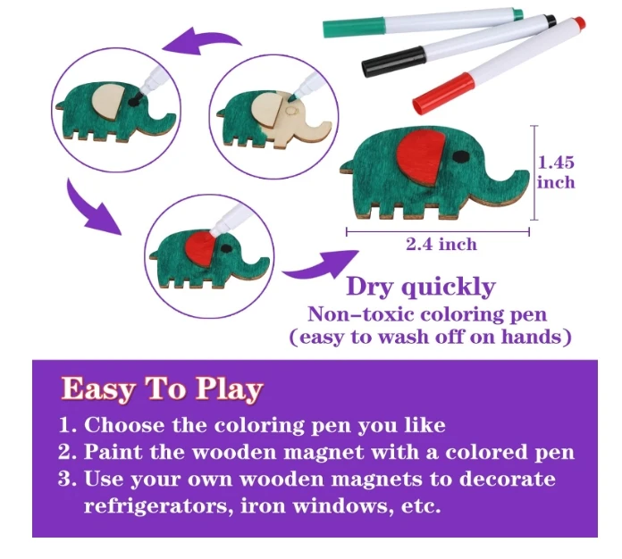 DIY Wooden Magnets Wooden Art Craft Supplies Painting Kit Kids Party Favors Boys Girls Birthday Easter Gifts Toys Basket