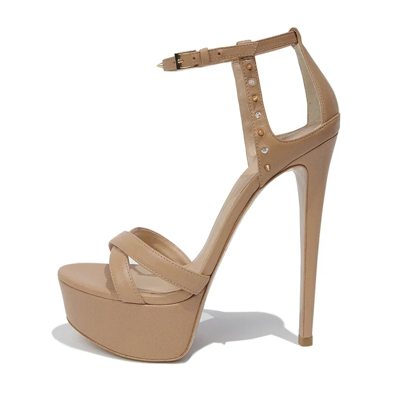 Womens Ultra High Heel Platform Black Sandals Rivets Platforms Nude Stiletto Heels Ladies Summer Heeled Party Dress Shoes