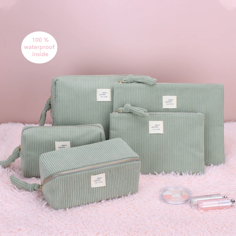 Simple and soft unique cosmetic makeup bags travel corduroy bags