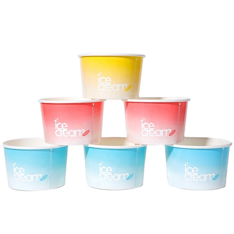 Custom Ice cream cups with lids covers disposable  paper cups for pudding frozen yogurt packaging