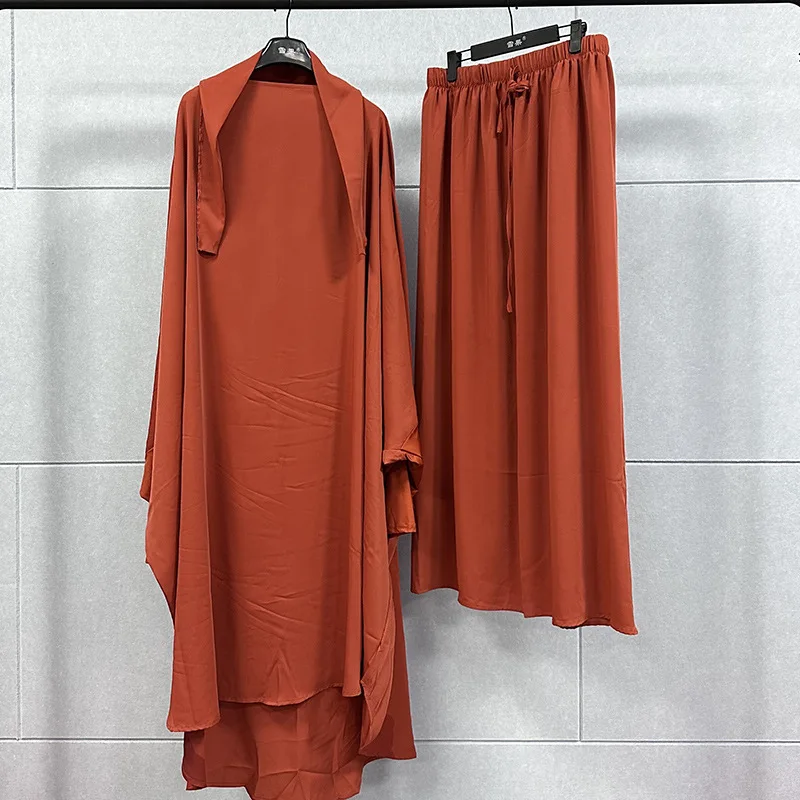 Scarf Collar Long Sleeve Pullover Plus Size Large Middle East Robe Set Solid Muslim Dress Two Piece Set