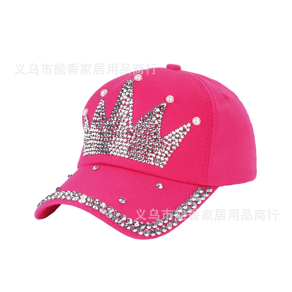 Fashing Children And Women Casual Bling Bling Rhinestone Crystal Pearls Crown Baseball Caps