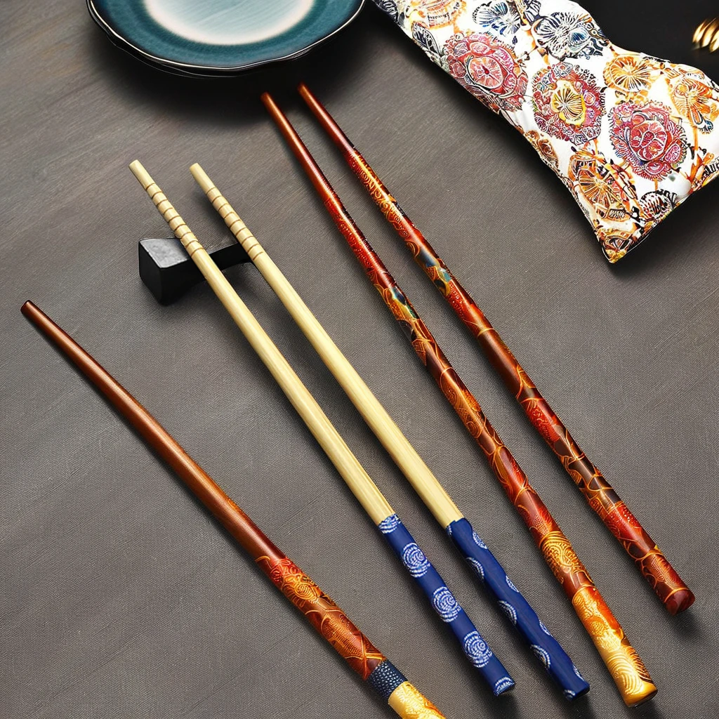 Customizable Logo Japanese Bamboo Wooden Chopsticks Reusable Modern Design Flatware for Restaurant Dishes Weddings Packed Pairs