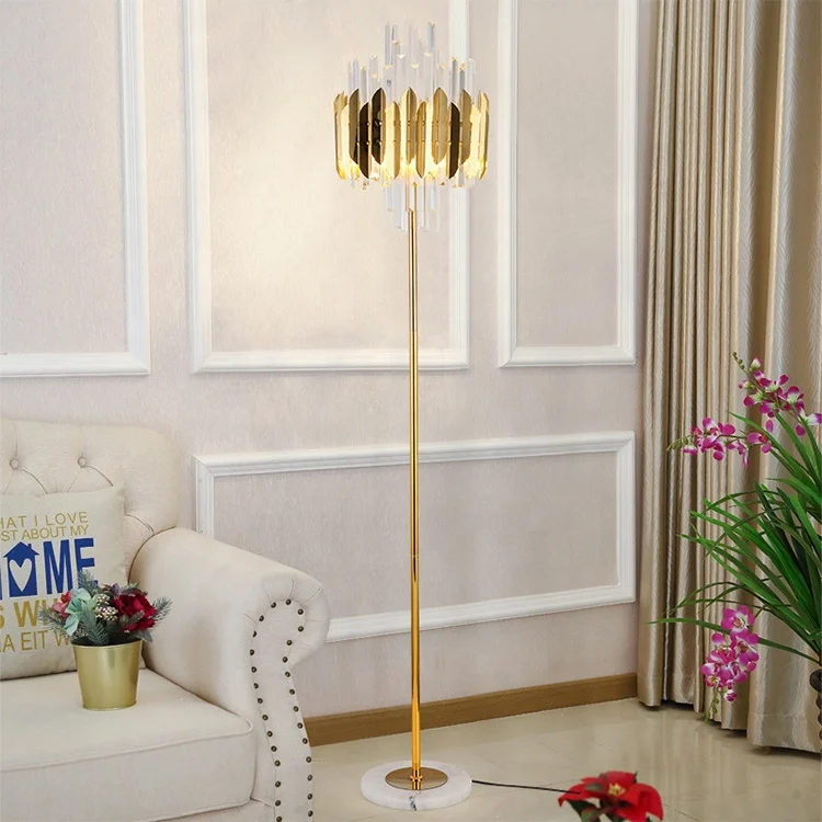 Luxury American style floor lights decorative marble base gold plated crystal stand floor lamp