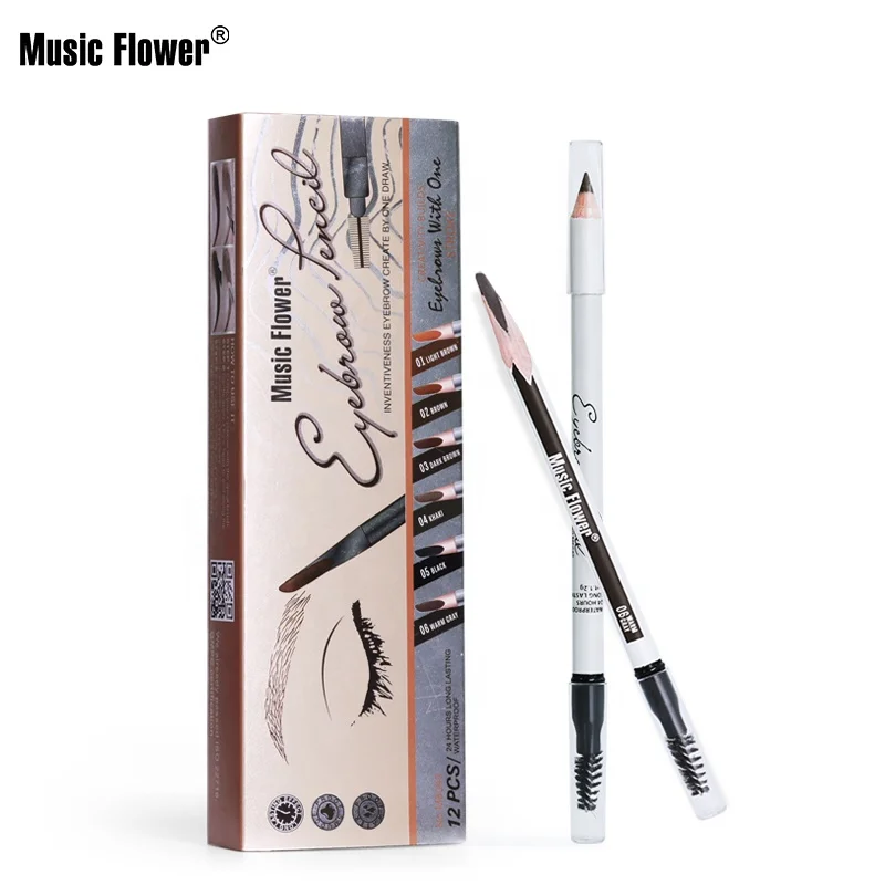 Music Flower 12pc Kit Durable Cosmetic With Brush Art 6 Colors Waterproof Longlasting Wooden Hard Formulate Eyebrow Pencil