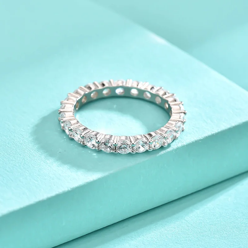 2022 silver cz eternity ring pave 3mm cubic zirconia engagement band 925 sterling silver round cut cubic zircon ring