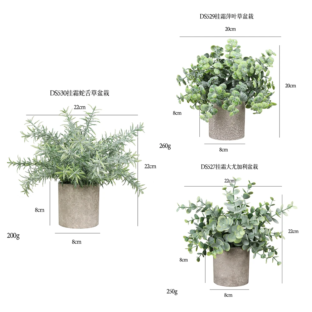 3pcs Mini Potted Artificial Eucalyptus Plants China Hot Sale Faked Small Green Natural Plant for Indoor Decor