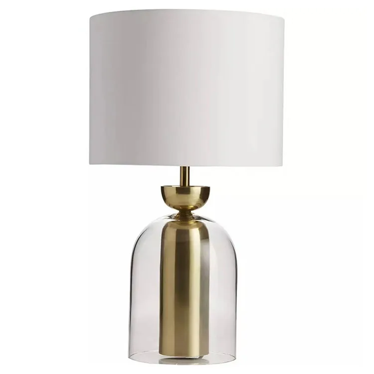 Fashionable simple household table lamp 2023 golden metal glass design hotel decorative table lamp With white fabric lampshade