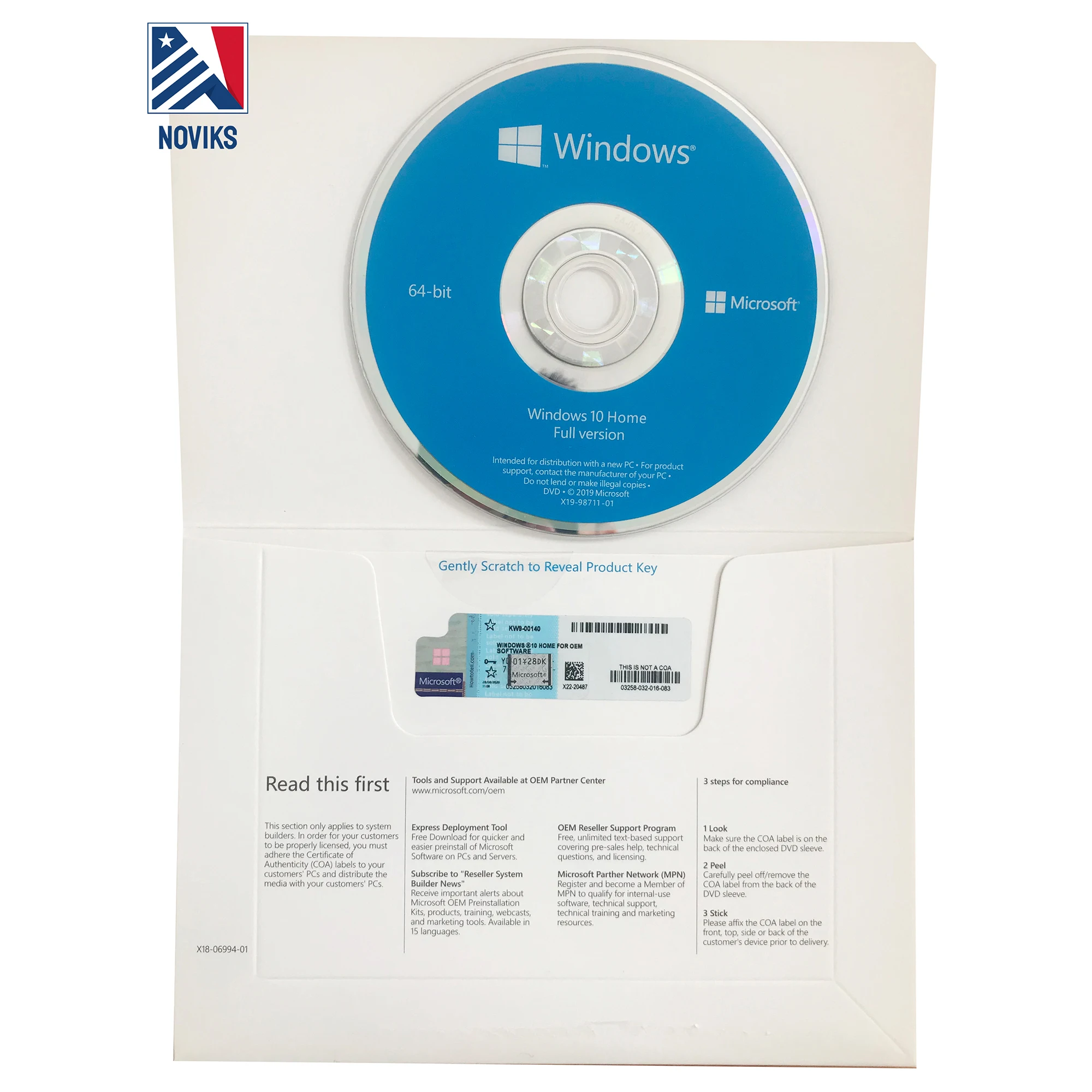 Windows 10 Home OEM 64Bit OEM, DVD, лицензия на французский