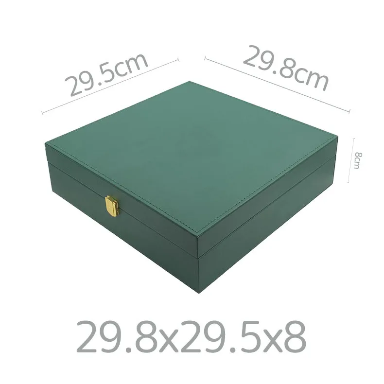 luxury custom logo green PU leather cover wooden jewelry ring earring necklace big set packaging box with metal hinge lock