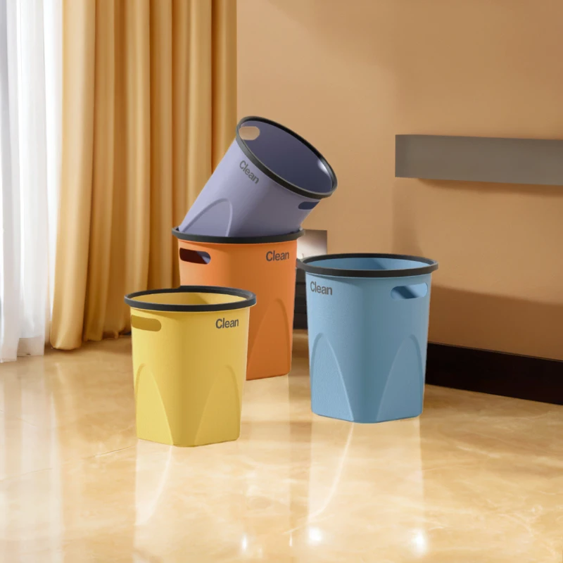 New product 10L plastic round hotel household kitchen garbage can lidless color paper basket with pressure ring