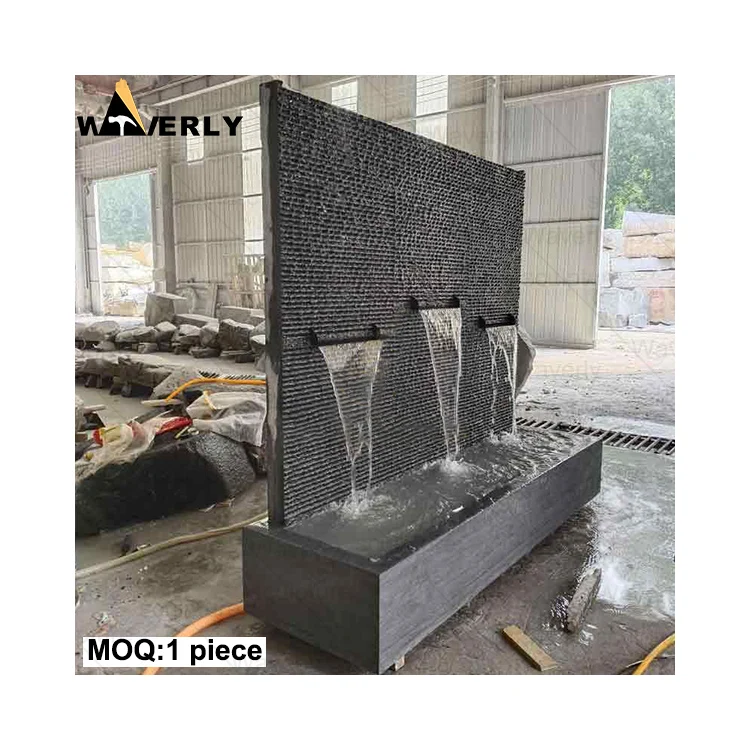 WAVERLY Custom Modern Outdoor Garden Decorative Wall Water Fountains Large Granite Natural Stone Outdoor Wall Fountain Waterfall