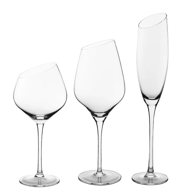 Colored large capacity wine glasses long stem slant rim crystal wine glass for wine tasting wedding anniversary christmas