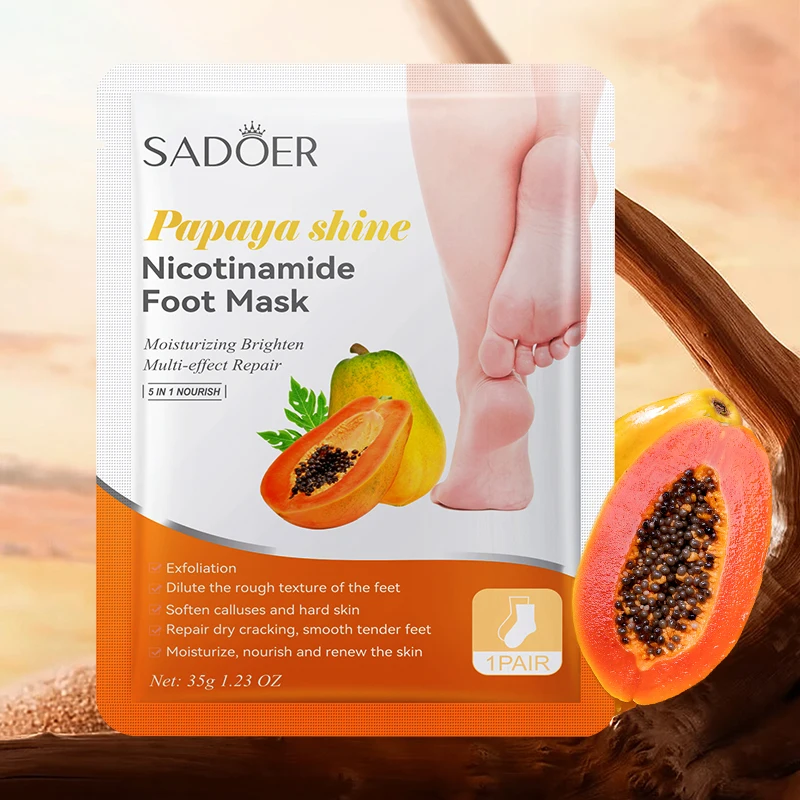 7 Flavors SADOER Papaya Shine Niacinamide Peach Avocado Foot Mask Repairing Dry Cracks Smoothing Tender Feet Care Whitening Soft