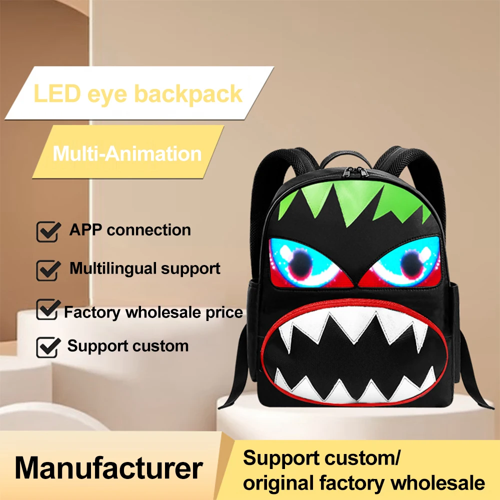 Colorful Promotion Led Backpack Dynamic Led Bag Screen Display Waterproof 3D Backpack Smart Led Little Monster Backpack Factory