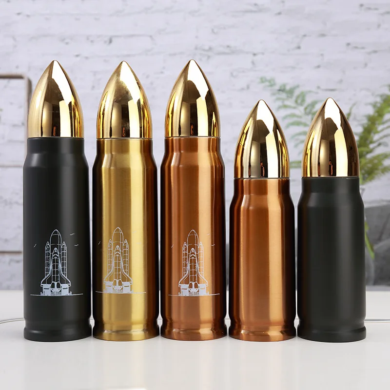 New Arrival 750ml 1000ml Blank sublimation Stainless Steel Rocket Water Bottle Shotgun Bullet Shape Tumbler for DIY