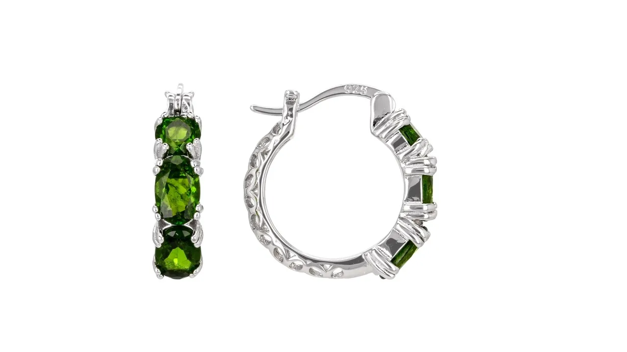 Green Chrome Diopside Rhodium Over Sterling Silver Hoop Earrings | Fine Fashion Silver Jewelry | Beauty in Lush Green Serenity