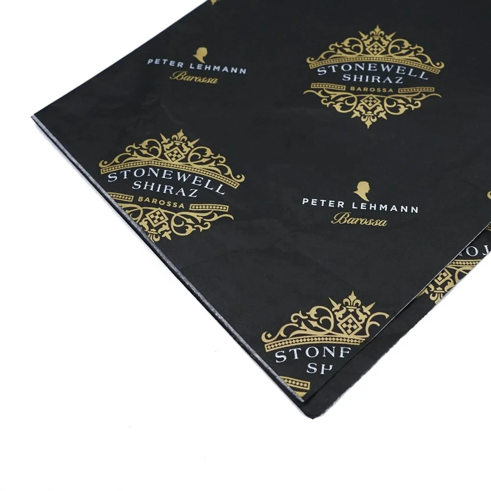 
Professional Wholesale Matt Black Golden Logo Custom Made Wrapping Tissue Paper 