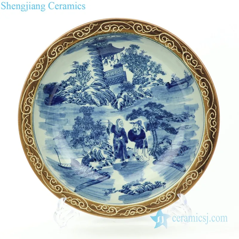 RZMW09-A/B Blue and White Man Dragon China Plates with Yellow Rim