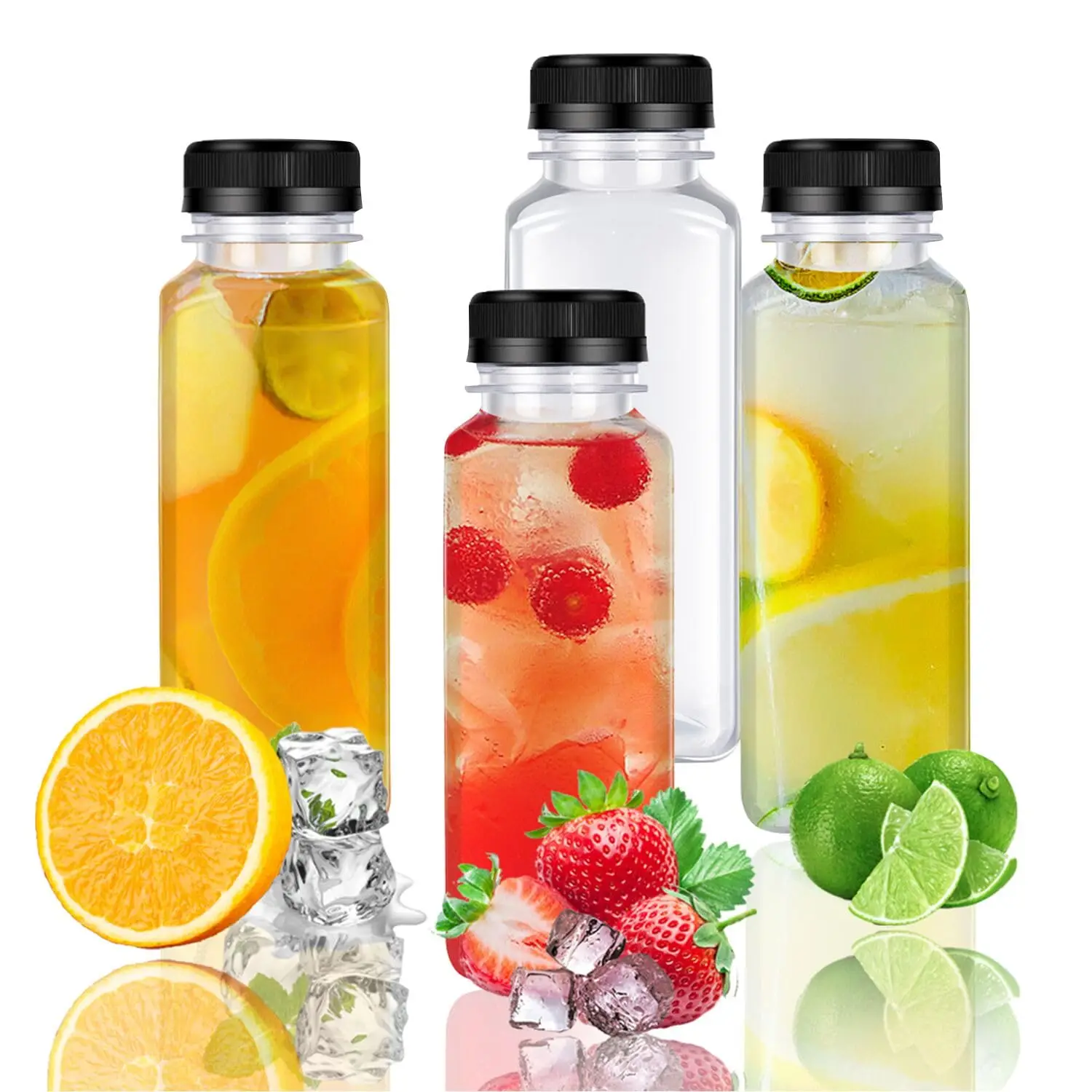 Wholesale 2OZ 8OZ 12OZ 16OZ Plastic Bottles with Leak Proof Lid Reusable Clear Bottle Bulk Beverage Container for Juicing Milk