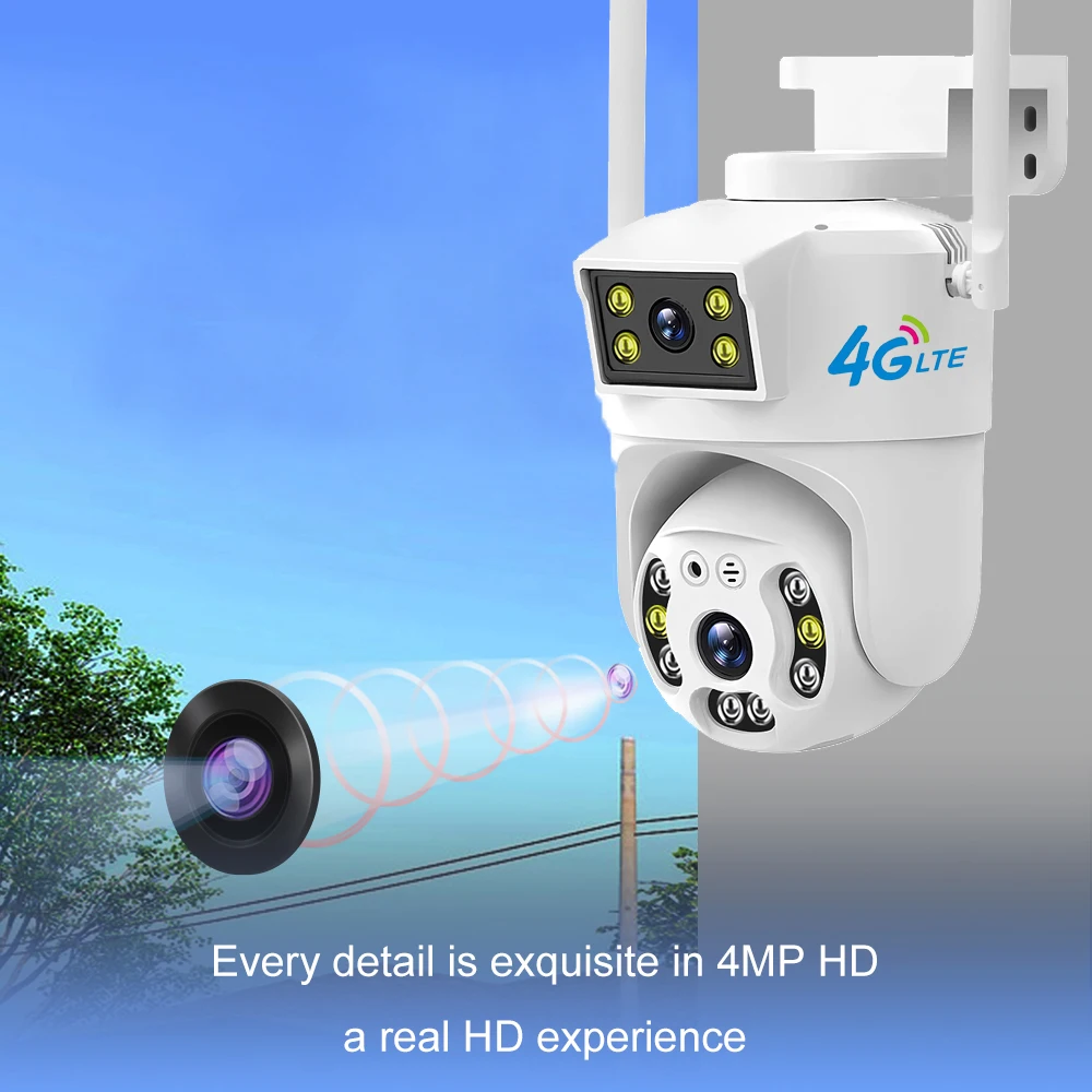 2023 V380 4mp Outdoor 4G Dual Lens Network Ptz Camera cctv 4mp Auto Tracking Waterproof Security 4G Dual Lens Network Camera 4G
