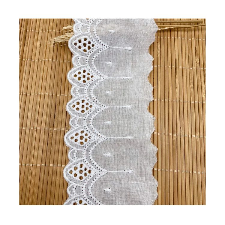 Water soluble 100% pure cotton lace embroidery lace cotton fabric perforated lace barcode