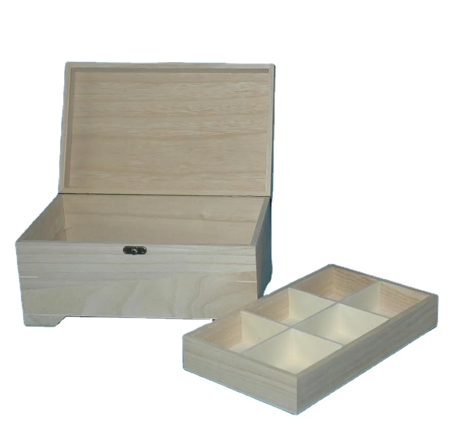 Custom Natural Unfinished Wooden Box with Removable Organizer